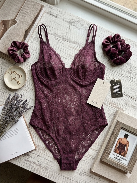 Savage X Fenty Other - Savage X Fenty By Rihanna Lace Bodysuit - Deep Plum Sz XL NWT Whimsygoth